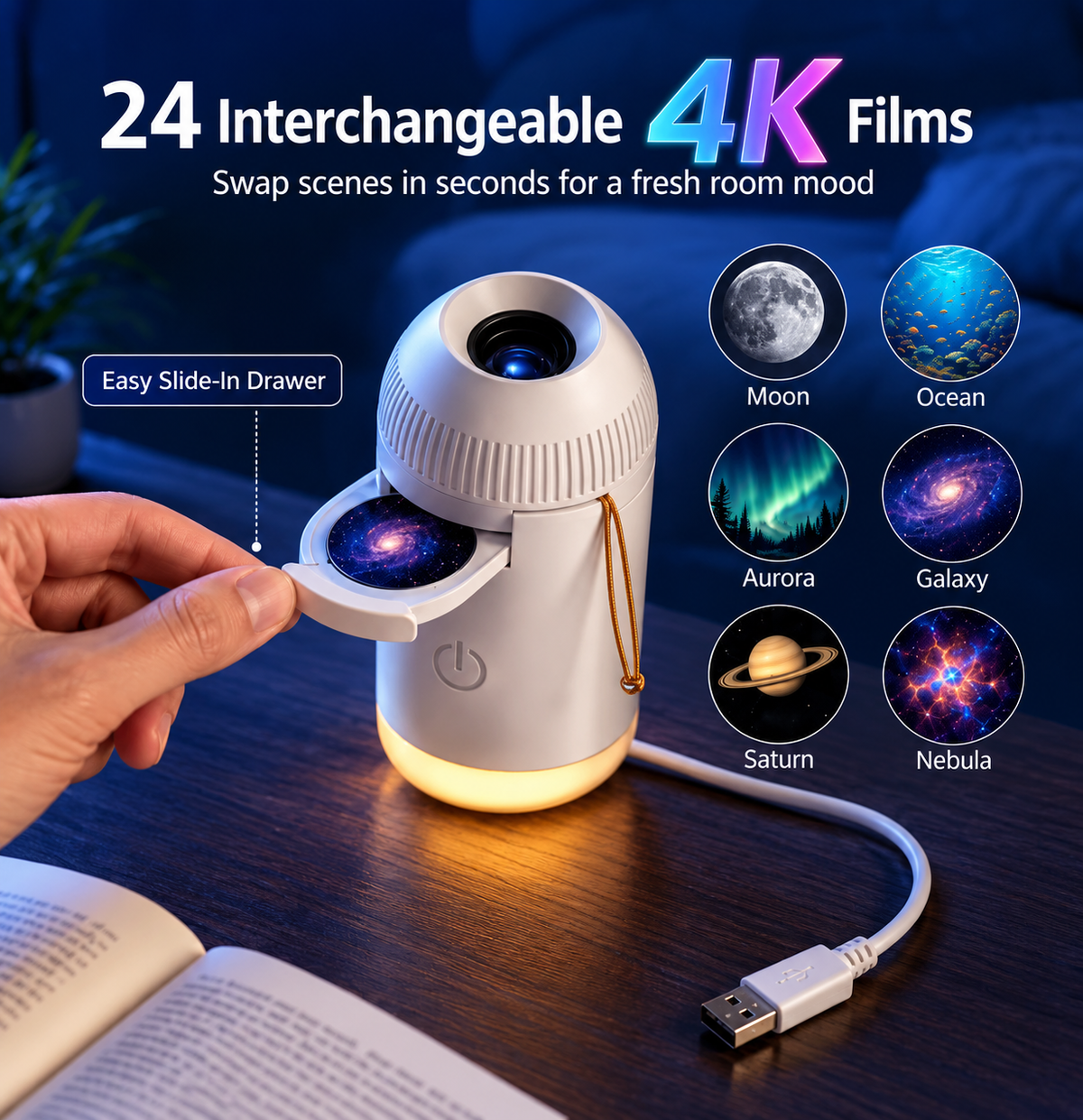 Lunova 2-in-1 Galaxy Projector & Night Light
